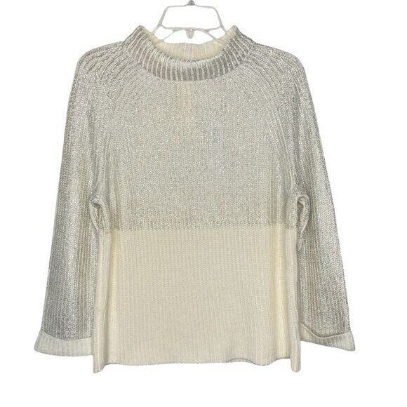 Chico's NWT Wms Med Ivory Mixed Foil Melanie Pullover Shimmer Sweater Mock Neck - Picture 1 of 8